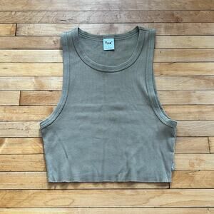 Aritzia TNA khaki green crop ribbed tank top SMALL